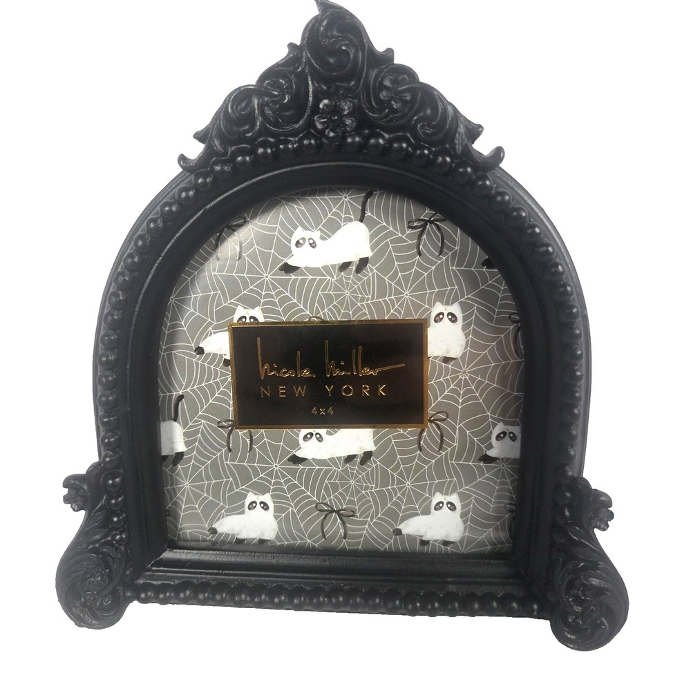 Nicole Miller Halloween Picture Frame 4x4 Black Ghost Spider Web Gothic Decor